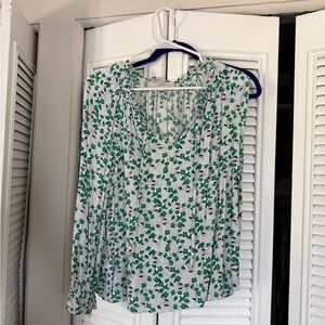 LOFT Green Floral Long Sleeve Blouse